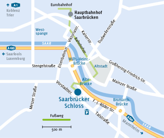 Anfahrtskizze zum Saarbrücker Schloss Anfahrtsskizze - RVSBR/Rita Schmitt